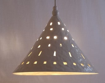 Pendant light with cut-outs. Large ceramic chandelier for kitchen or dining room