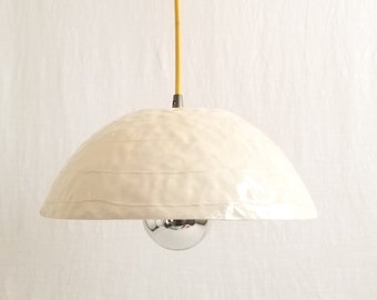 Dome pendant light. Handmade ceramic. White with plug-in cord or hardwire ready