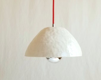 Mushroom pendant light. White with red plug-in cord