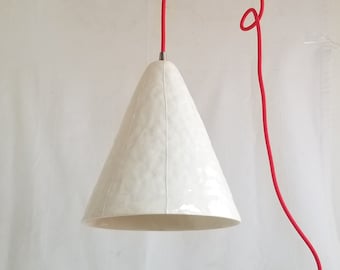 Ceramic pendant lamp. Modern white rustic chandelier. Kitchen lighting