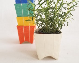 Indoor ceramic plant pot for succulent or cactus. Herb planter