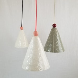 Large pendant light. Ceramic cone hanging fixture. Hardwire or plugin cord