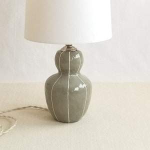 Handmade Ceramic Bedside Lamp: Small Home Lighting with Linen Shade