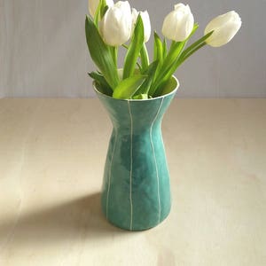 Large ceramic vase. Wedding Anniversary gift. Handmade pottery in pastel spring colors Jade green