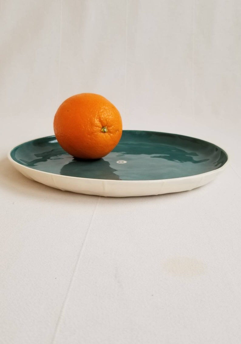 Shallow serving tray for appetizers kRI kRI Studio Colorful handmade tableware Seattle Ceramic plate Rustic modern dinner platter