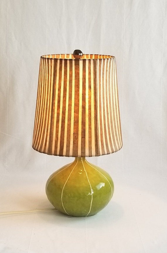 Table Lamp Modern Mid Century Inspired Ceramic Unique Lampshade Fin Vintage Style Pottery Living Room Decor Free