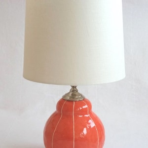 Small ceramic bedside table lamp. Creamy ivory white or custom colors Coral red