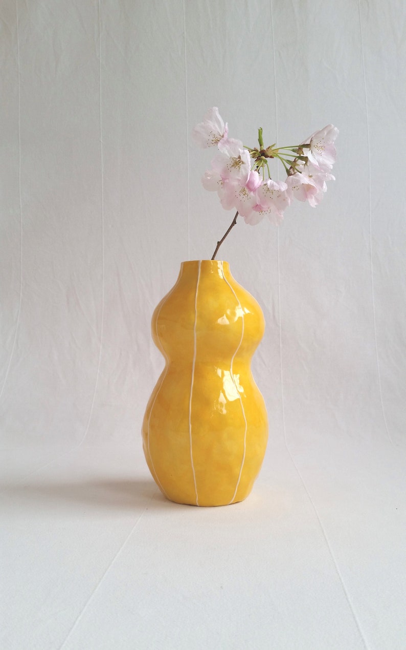 Ceramic vase. Wedding gift. Modern decor. Home accent Yellow