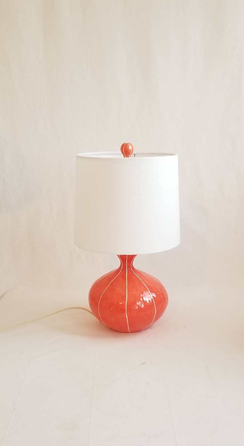 Coral red table lamp. Bedroom decor accent lighting Coral