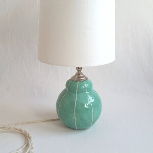 Small ceramic bedside table lamp. Creamy ivory white or custom colors jade green