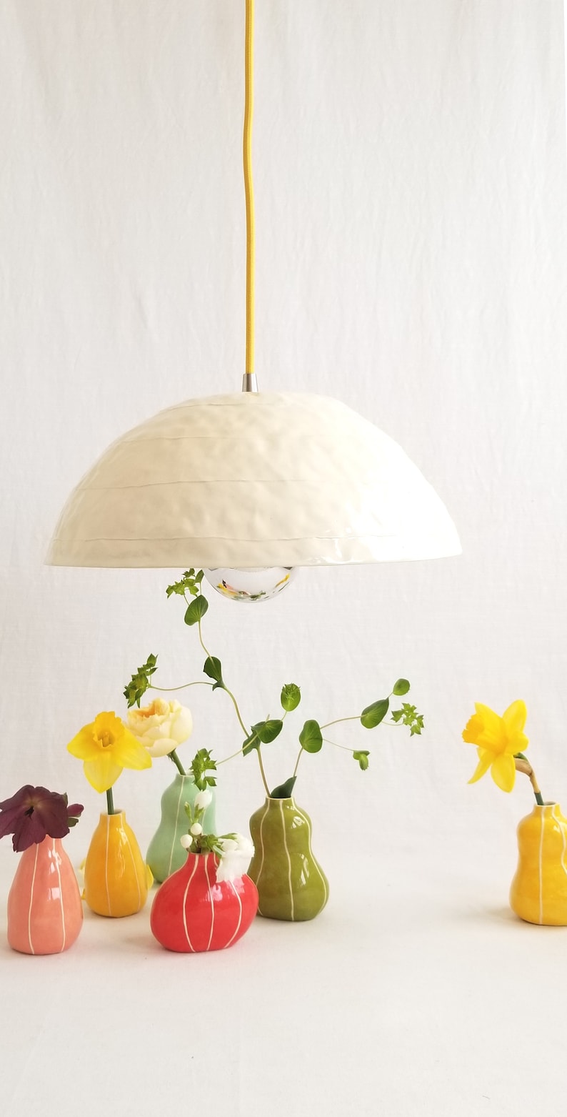 Dome pendant light. Handmade ceramic. White with plug-in cord or hardwire ready image 3