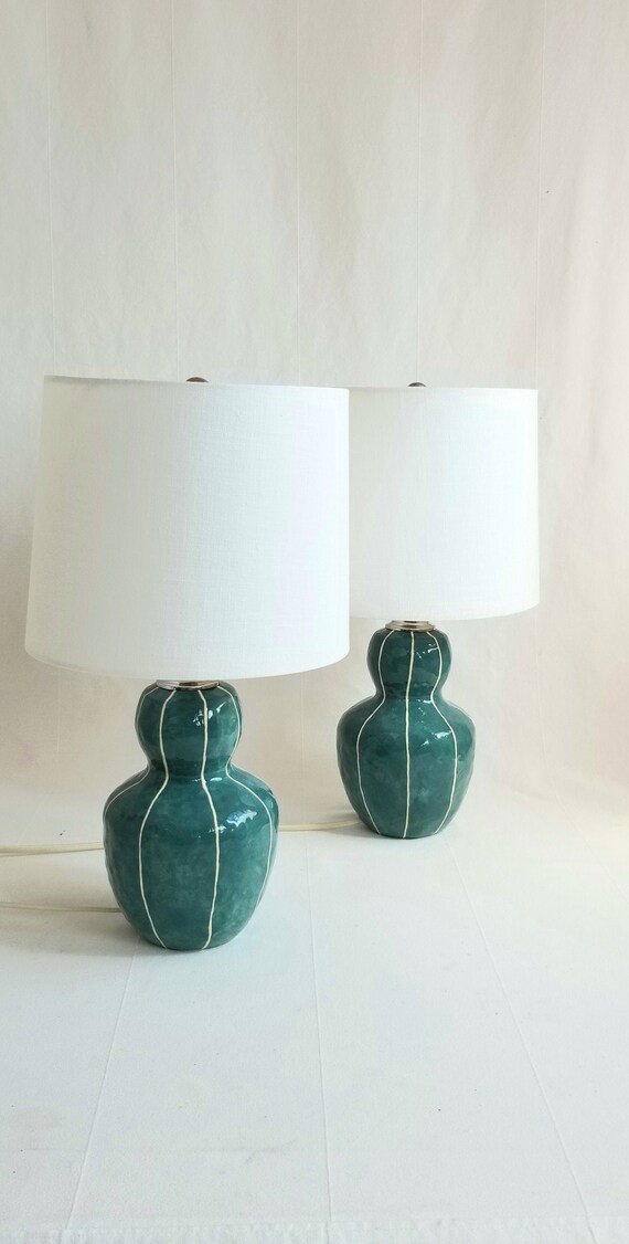 Bedside Table Lamp Handmade Ceramics With Stripes Bedside Table Lamp Handmade Ceramics, Handmade Ceramic Table Lamp