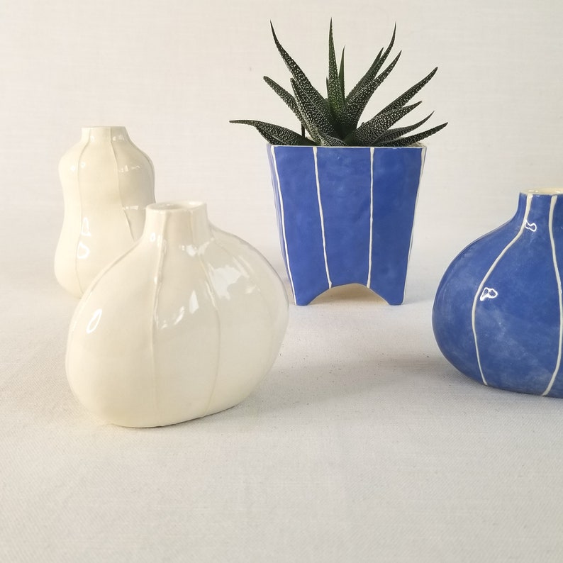 Indoor ceramic plant pot for succulent or cactus. Herb planter Blue
