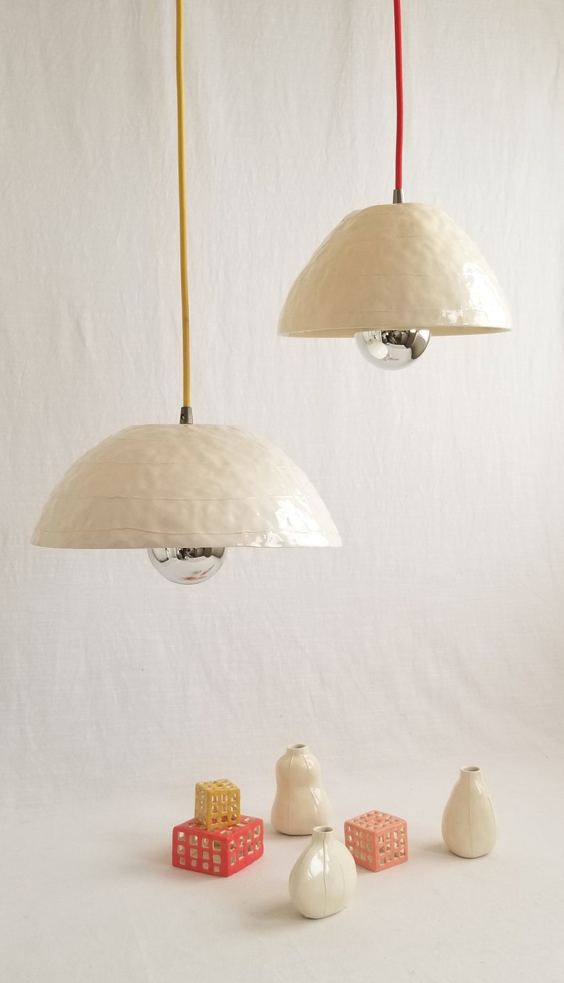 Dome pendant light. Handmade ceramic. White with plug-in cord or hardwire ready image 4