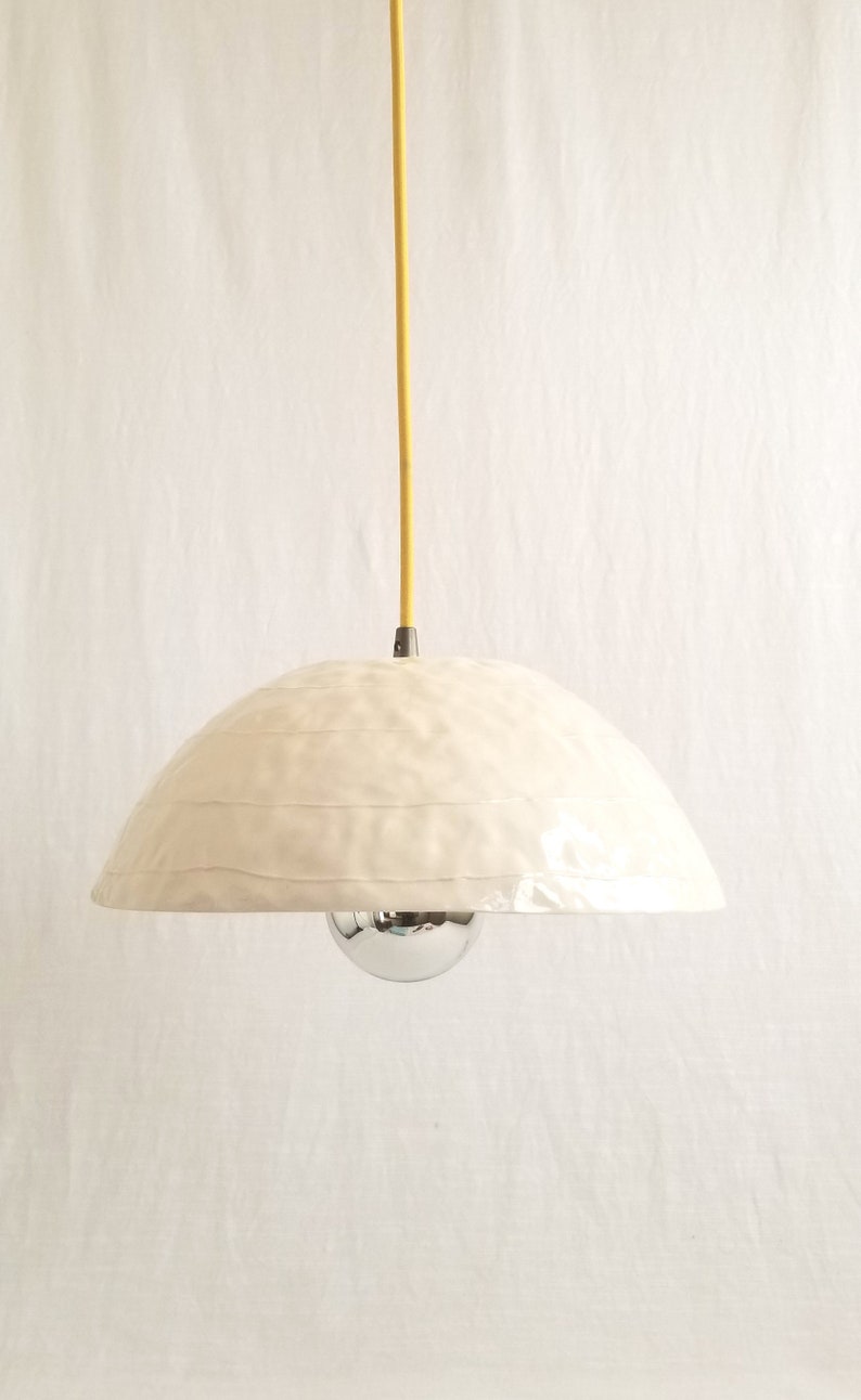 Dome pendant light. Handmade ceramic. White with plug-in cord or hardwire ready image 1