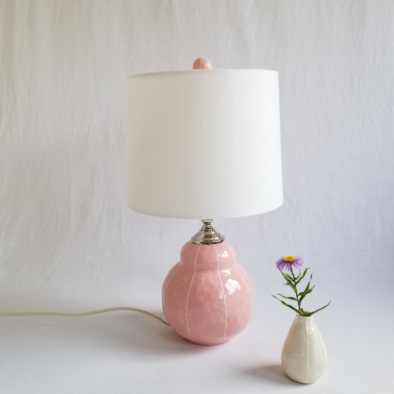Small ceramic bedside table lamp. Creamy ivory white or custom colors Pink