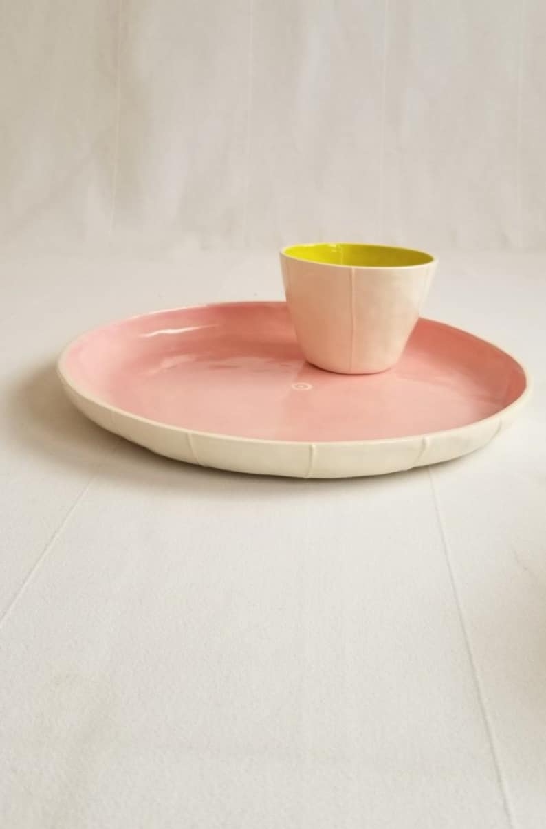 Shallow serving tray for appetizers kRI kRI Studio Colorful handmade tableware Seattle Ceramic plate Rustic modern dinner platter