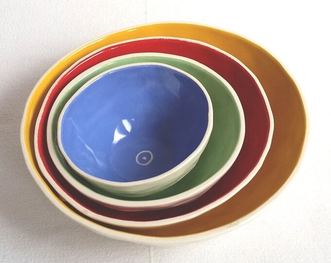 Set of 4 Nesting Bowls in Primary Colors Etsy