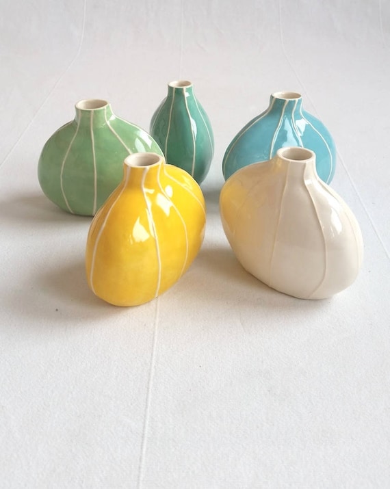 Striped Bud Vase In Light Bright Pastel Colors Modern Etsy