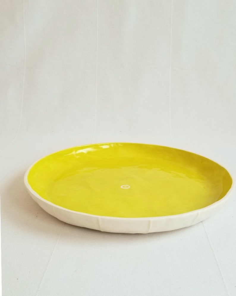 Shallow serving tray for appetizers kRI kRI Studio Colorful handmade tableware Seattle Ceramic plate Rustic modern dinner platter