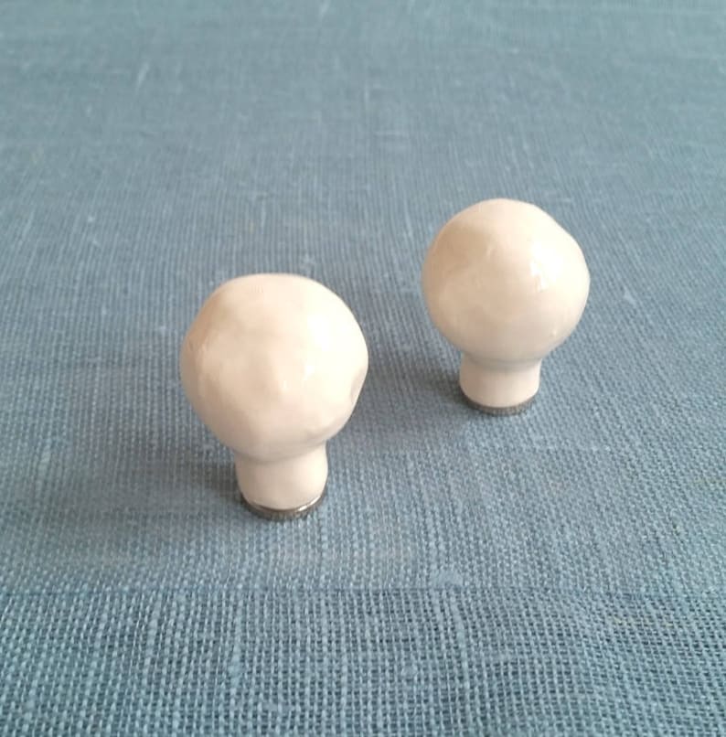 Pair of lamp finials. Round white ceramic finials. Etsy
