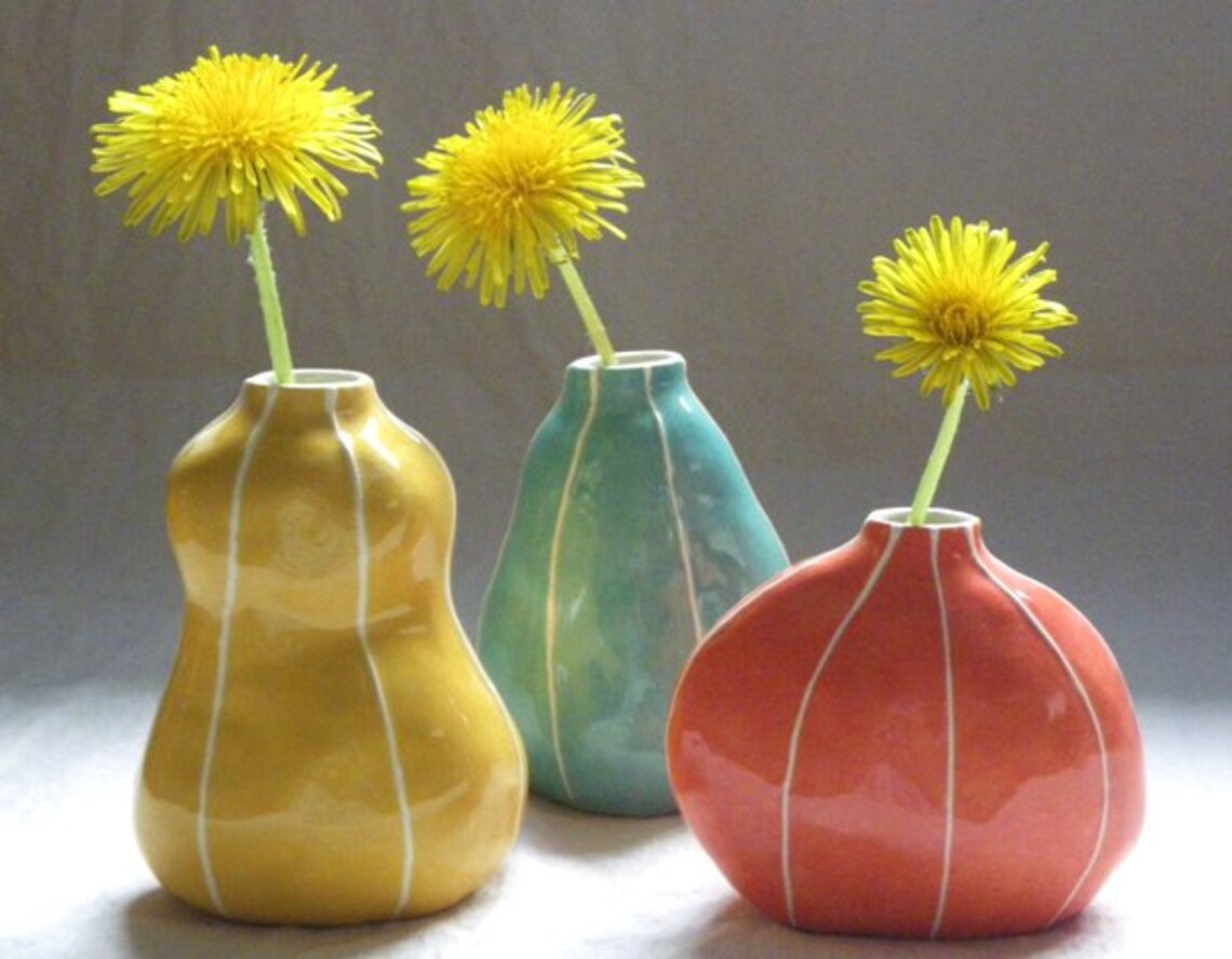 Set of 3 ceramic bud vases. Wedding table decorations Bright Etsy