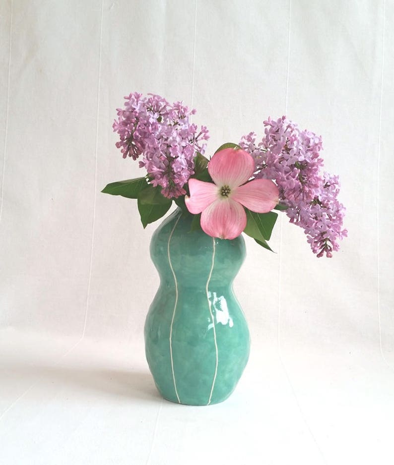 Ceramic vase. Wedding gift. Modern decor. Home accent Jade green