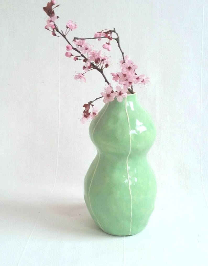 Ceramic vase. Wedding gift. Modern decor. Home accent Light green