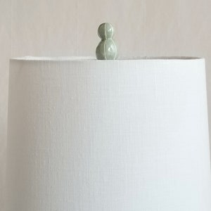 Handmade lamp finial in celadon with carved white stripes