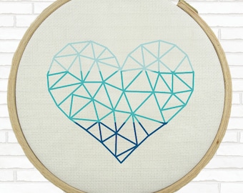 Ombre Geometric Heart Cross Stitch