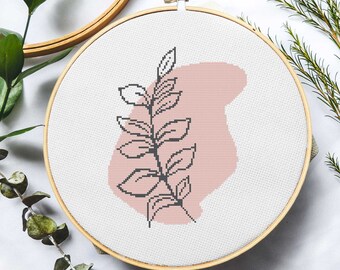Minimalist Abstract Botanical Line Art I Cross Stitch