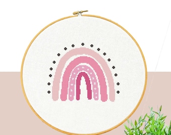 Pink Boho Rainbow Cross Stitch