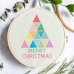 Rainbow/Colorful Modern Christmas Tree Cross Stitch