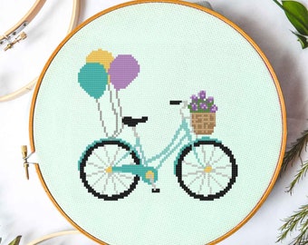 Bike and Balloons Cross Stitch