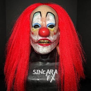 Clown Red Hair Silicone Horror Mask | Sincara FX | Halloween Cosplay Creepy Scary Costume Dark Art Gore Fake Blood