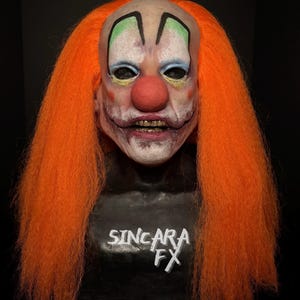 Clown Orange Hair Silicone Horror Mask | Sincara FX | Halloween Cosplay Creepy Scary Costume Dark Art Gore Fake Blood