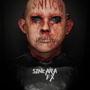 El Niño Snitch Silicone Horror Mask | Sincara FX | Halloween Cosplay Jail Scary Costume Dark Art Gore Fake Blood Torn Ripped Off Face
