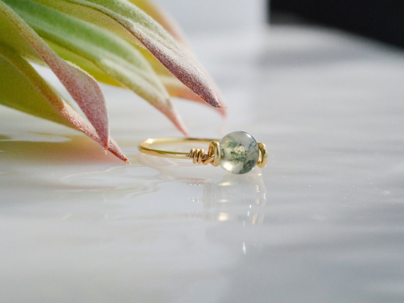 Fidget ring, gold filled moss agate ring, dainty crystal ring, anxiety ring, spinner ring, ADHD ring, sustainable jewelry 