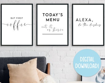 DIGITAL DOWNLOAD | Kitchen Prints | Set Of 3 | A4 Prints | Kitchen Wall Art | Kitchen Decor | Funny Kitchen Print | Alexa Do The Dishes