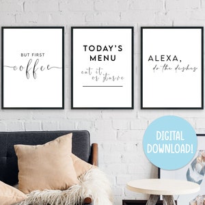 DIGITAL DOWNLOAD | Kitchen Prints | Set Of 3 | A4 Prints | Kitchen Wall Art | Kitchen Decor | Funny Kitchen Print | Alexa Do The Dishes