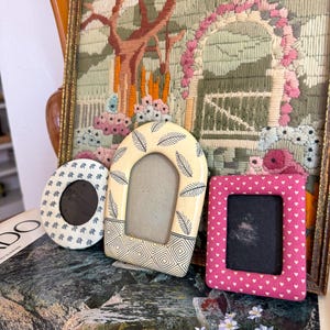 Set of 3 Vintage Mini Picture Frames | Ceramic & Resin Photo Frames | Cottagecore Shelf Decor | Grandmillennial Gallery Wall