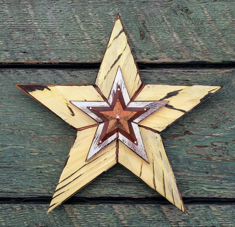 Star Rustic Barn Star Wall Hanging Butter Yellow White Etsy