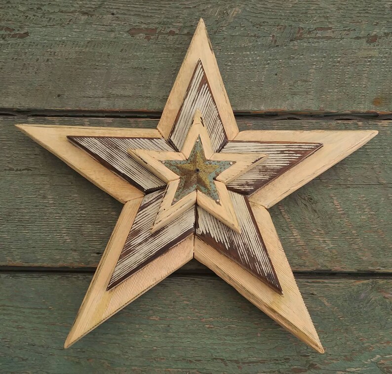 Star Rustic Barn Star Wall Hanging Yellow White And Etsy