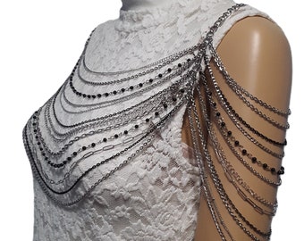 One-Of-a-Kind Rock On Multi Chain Silver, Black and Gunmetal Body Shoulder Chain