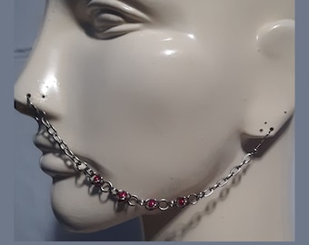 Small Captive Bead and Textured Chain Nose to Ear Chain