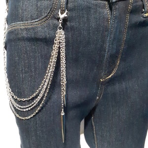 Cadena para pantalones con trabillas para cinturón de 4 hilos con pinchos Disponible en plata brillante, oro, bronce, negro y plata oscura