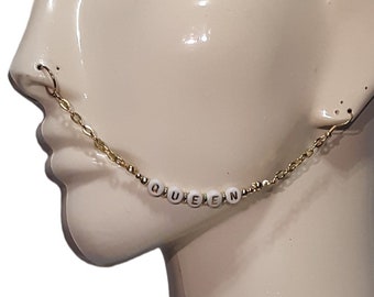 Alphabet Letter Word in White and Gold Nose Chain with Word Customization Available