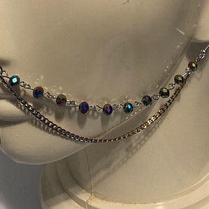 2-Strand Dark Faceted Crystal AB Beads with Rainbow Curb Chain Nose Chain