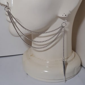 3-Strand Dangle Spike in Silver, Gold or Gunmetal, Black or Rose Gold Nose to Ear Chain