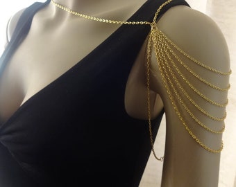 Cascading Shoulder Chain Necklace in Silver, Gold, Gunmetal, Black or Dark Silver